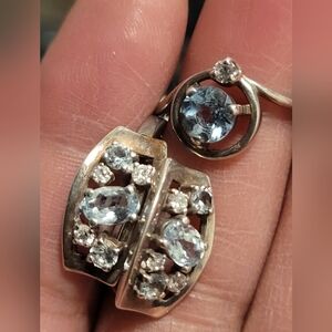 Vintage Sterling Russian Topaz Cubic Zirconia Ring & Earring Set 925